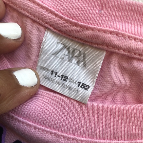 Zara Junior Girls Size 11-12 Pink Graffiti Cropped Printed T-Shirt Short Sleeves - Picture 8 of 16